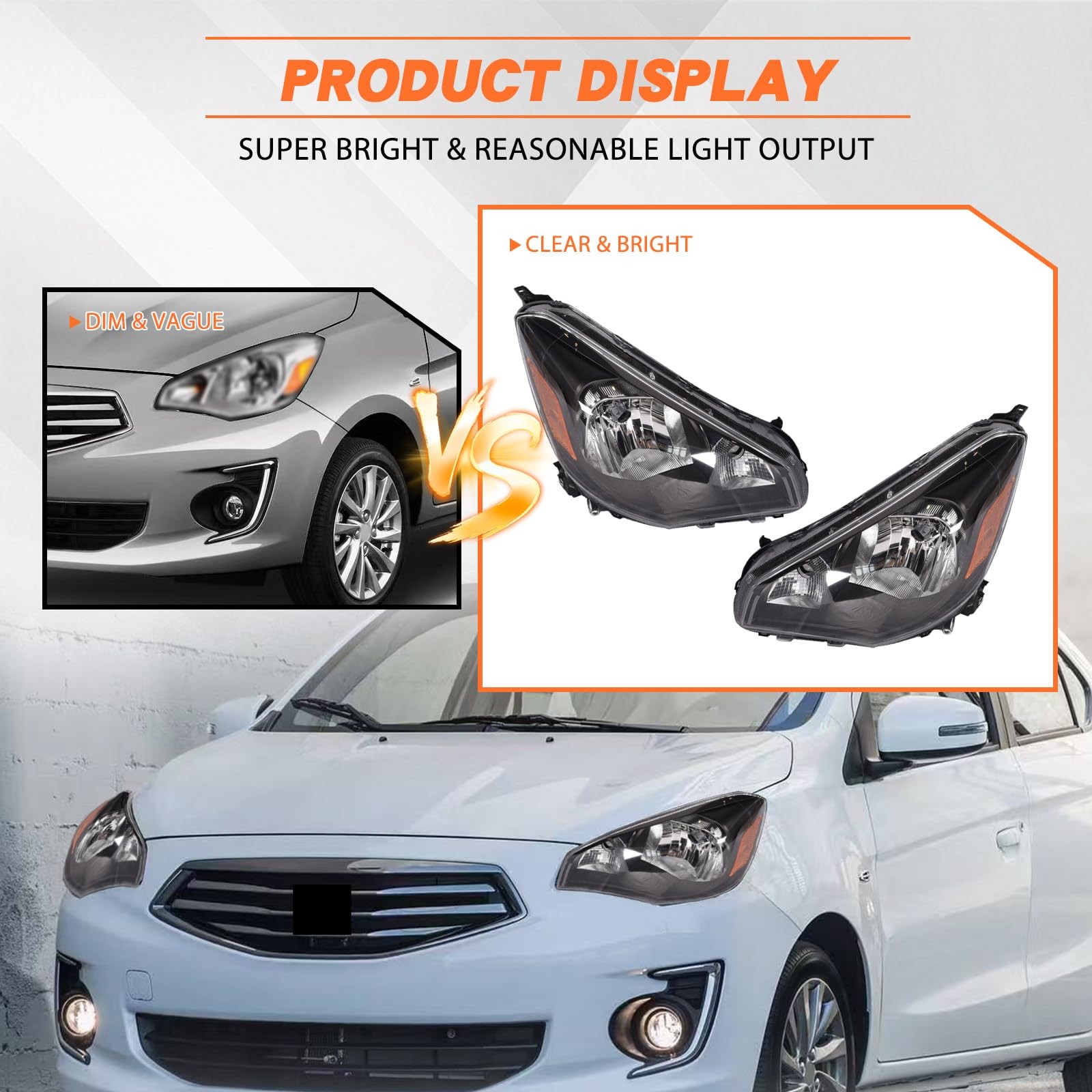 Headlight W/O Bulbs for Mitsubishi Mirage G4 Sedan Pair Halogen Head Lamp