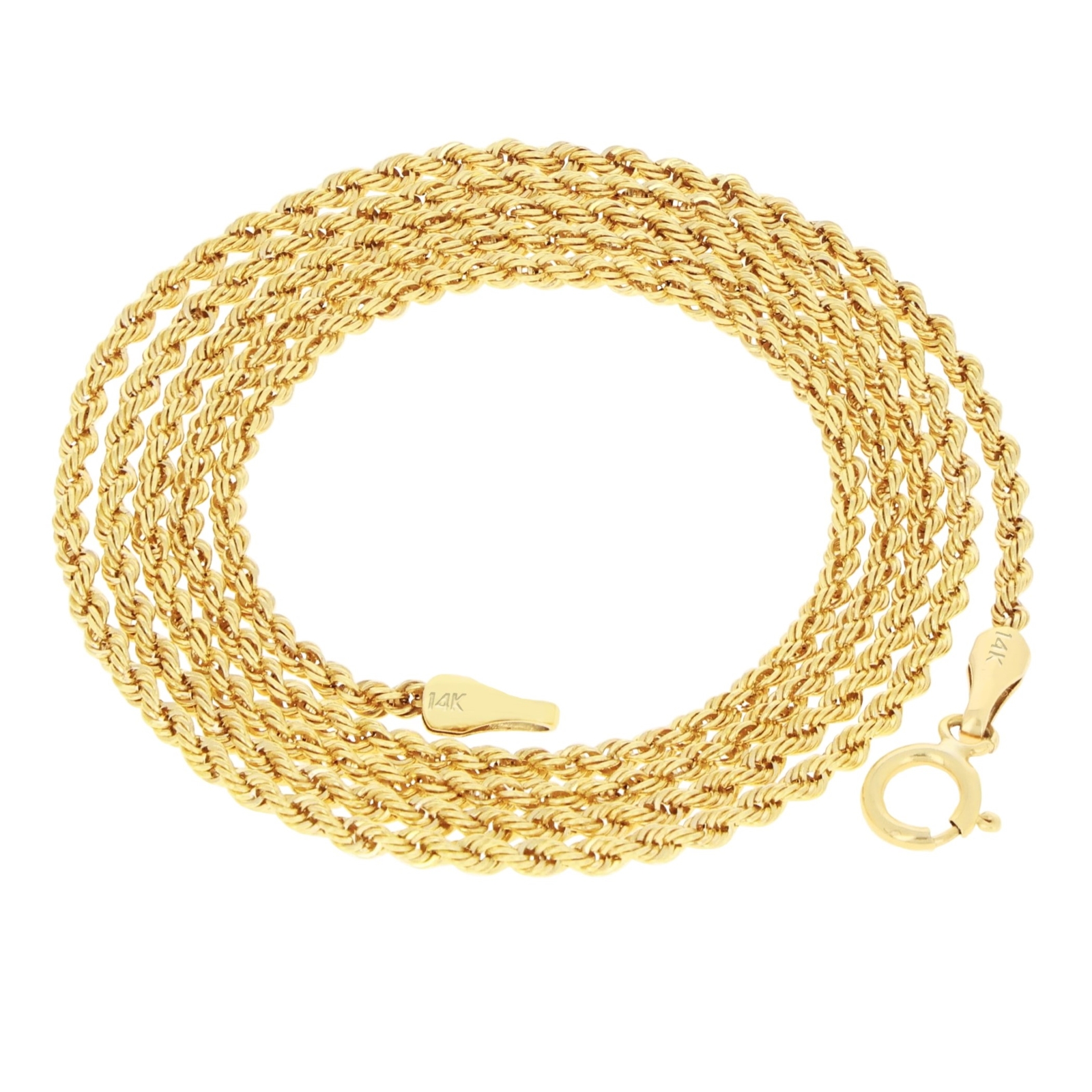14K Yellow Gold Diamond Cut Rope Chain Necklace 1.5mm - 5mm, Men Women 16"- 30"