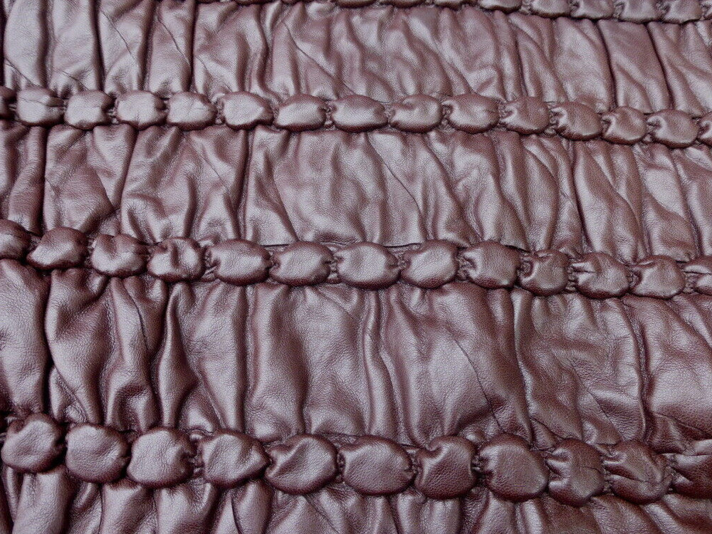 Lambskin leather hide Chocolate Brown 3-D Quilted Rope Pattern w/Polyfill back