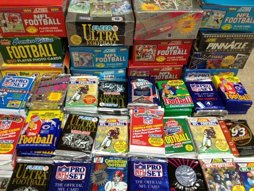 100 Unopened Vintage NFL Football Cards in factory Sealed Wax Packs