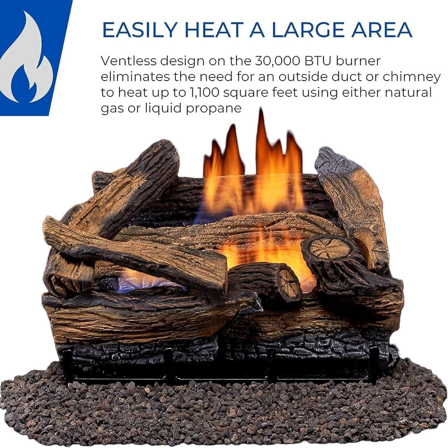 Split Red Oak Ventless Log Set – 18 Inch, 30,000 BTU, Dual Fuel Propane/Natur...