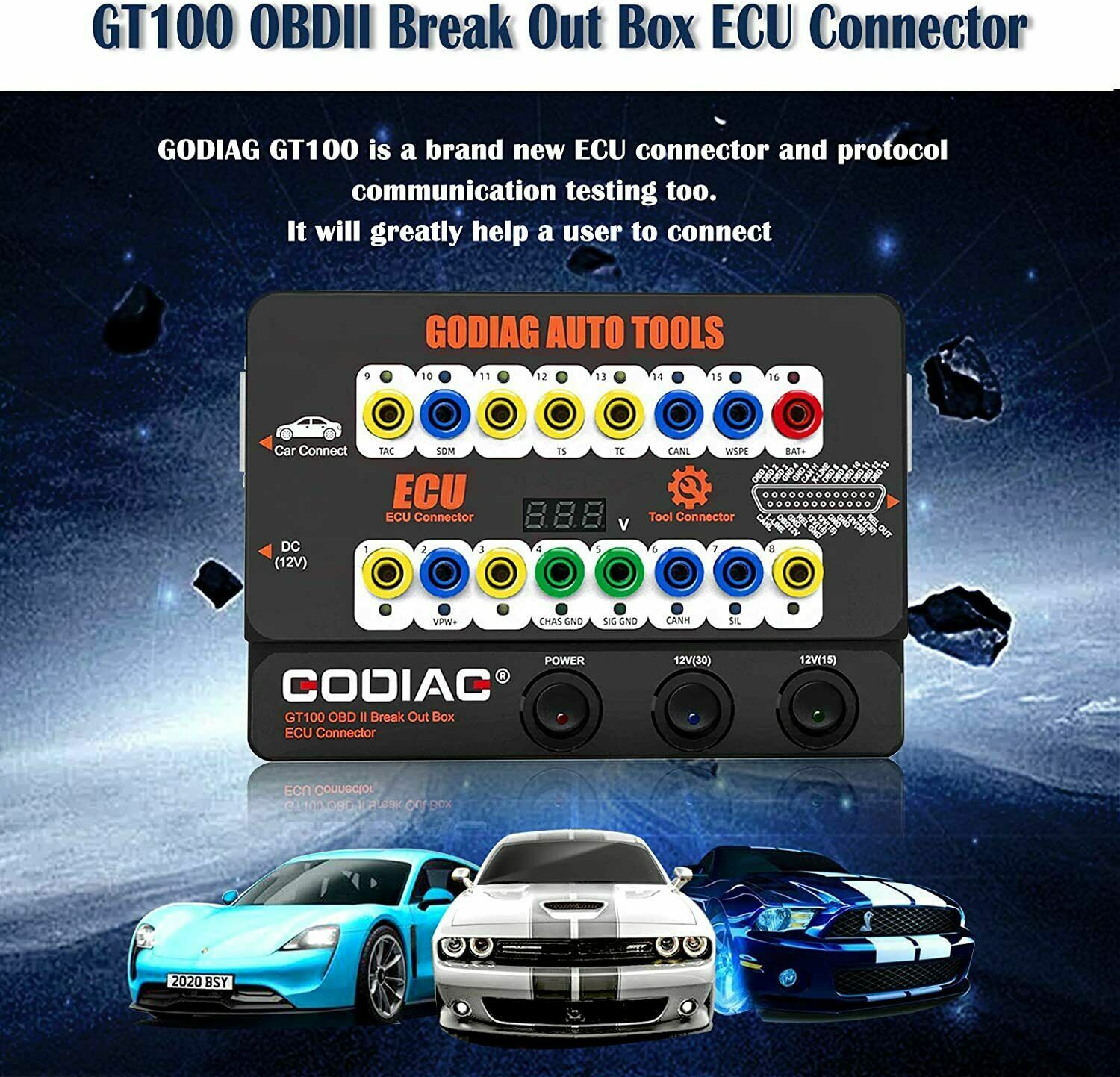 GODIAG Auto Tool GT100 ECU Connector OBDII Break Out Box OBDII Protocol Detector