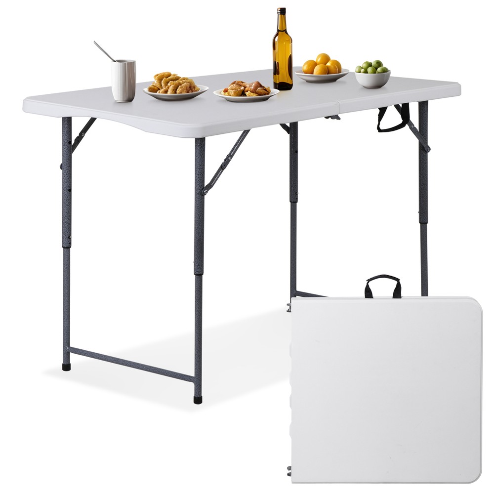 Folding Table 4 FT Portable Fold-in-Half Adjustable Plastic Camping Table White