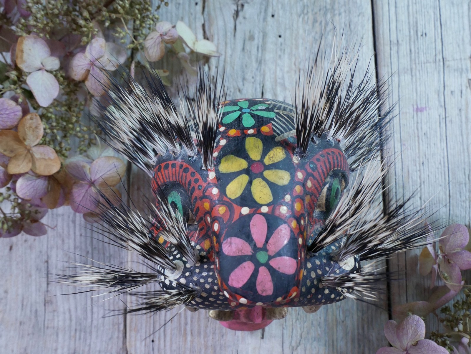 Leopard Jaguar Mask Wood & Boar Hair Whiskers Handmade Nahua Mexican Folk Art Sm