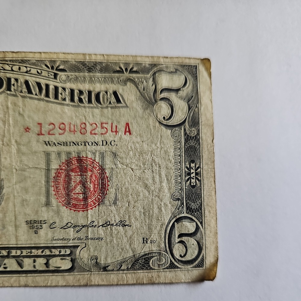 1953 B Red Seal, 5 Dollar, STAR Note.