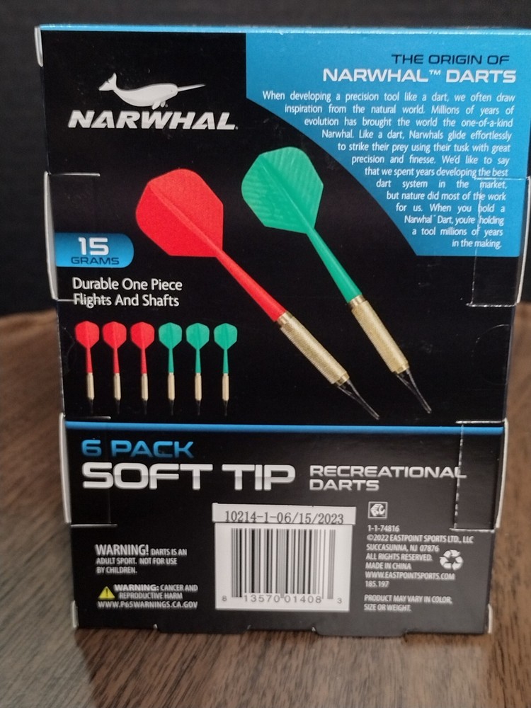 Narwhal Soft Tip Recreational Darts 6 Pack With 100 Replacement Tips