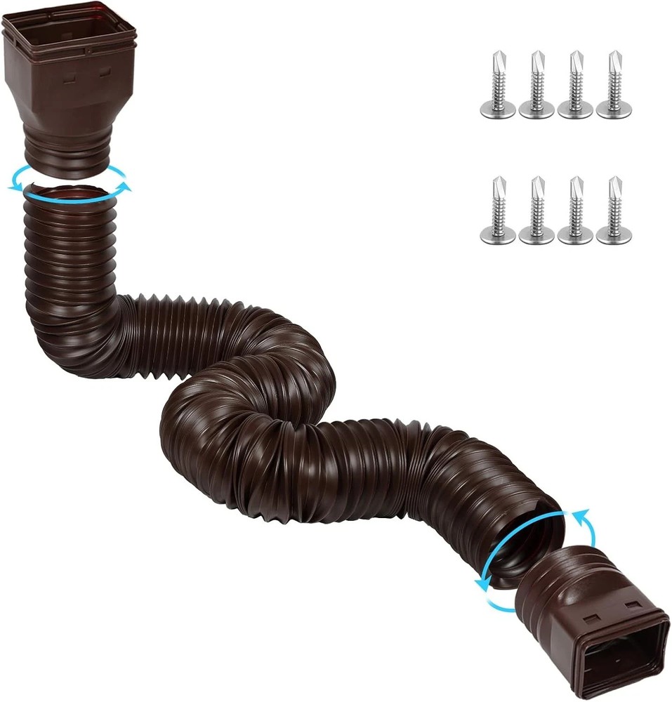 11.5ft Long Gutter Downspout Extensions Flexible, Drain Brown