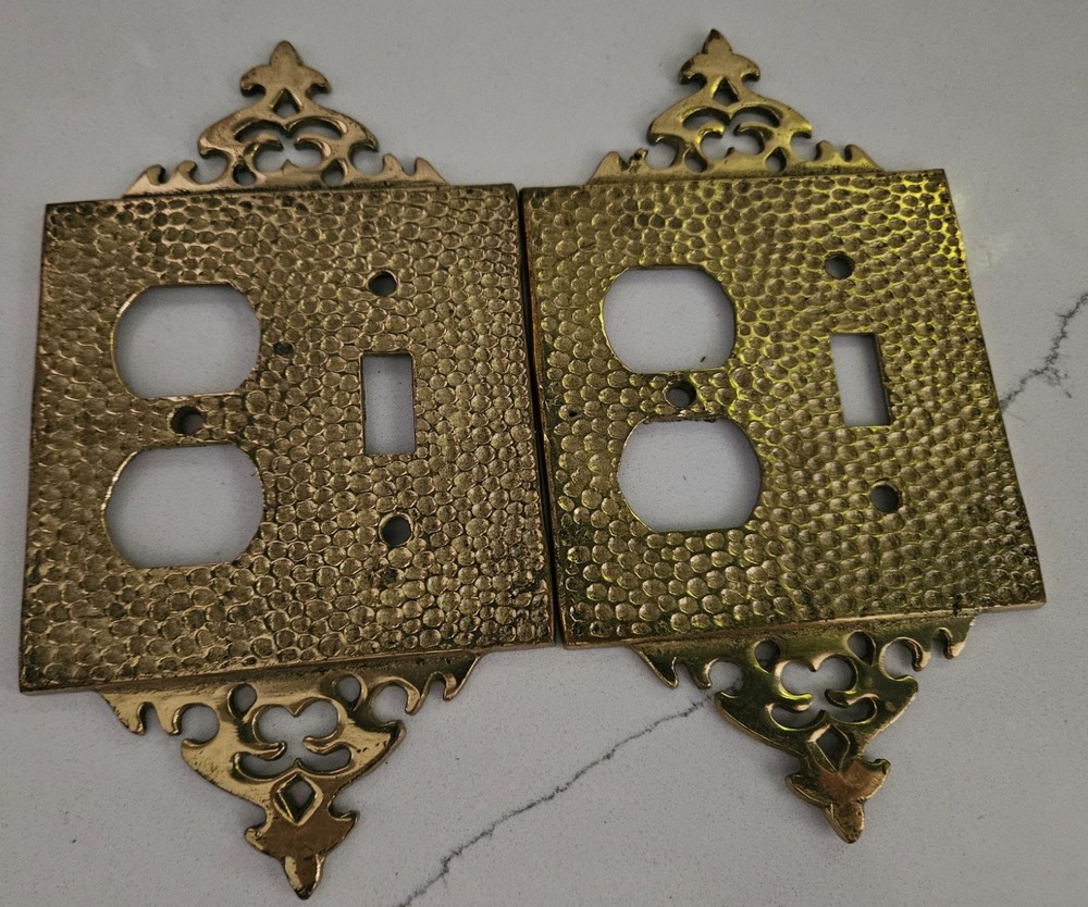2 Vintage Solid Brass Switch Plate Covers  Gothic Japan