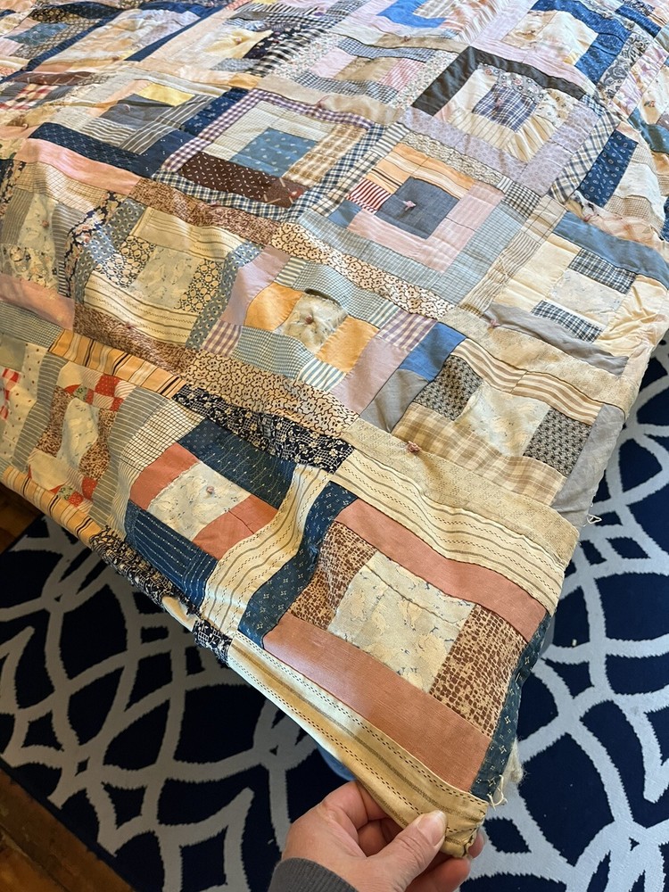 Antique Handmade Quilt Log Cabin