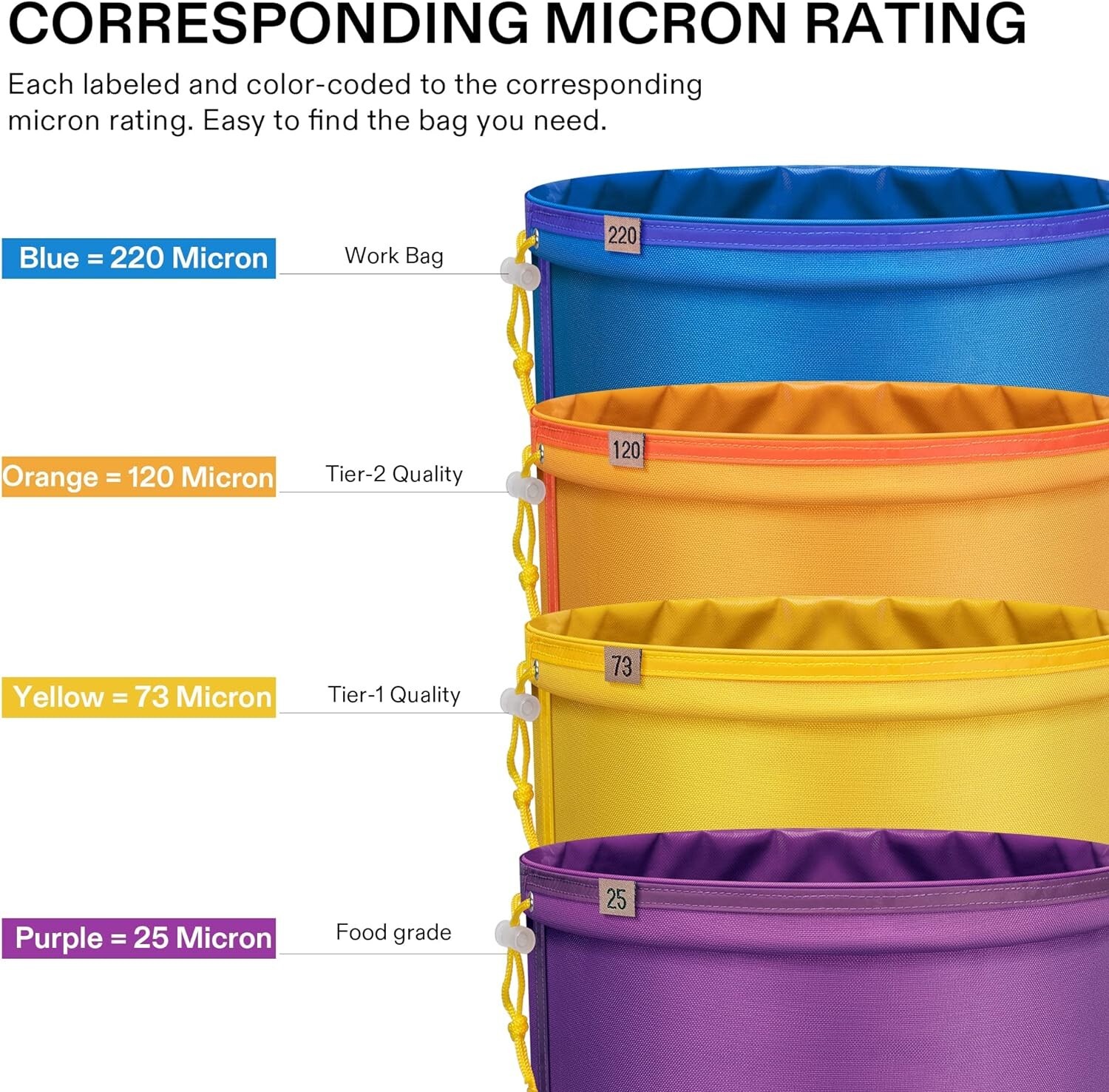 VIVOSUN 4 Bags 5Gal Bubble Bags Bubble Hash Bag kit for Herbal Extractor