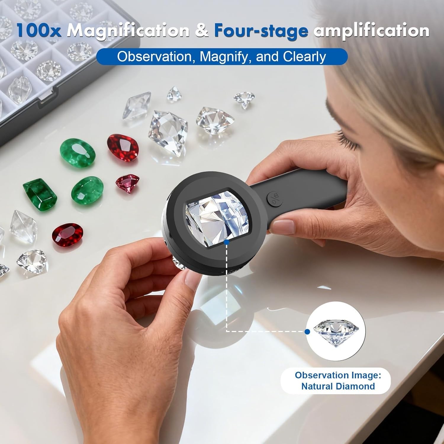 Digital Handheld Microscope for Kids Adults - 100x Mini Coin Magnifier with L...