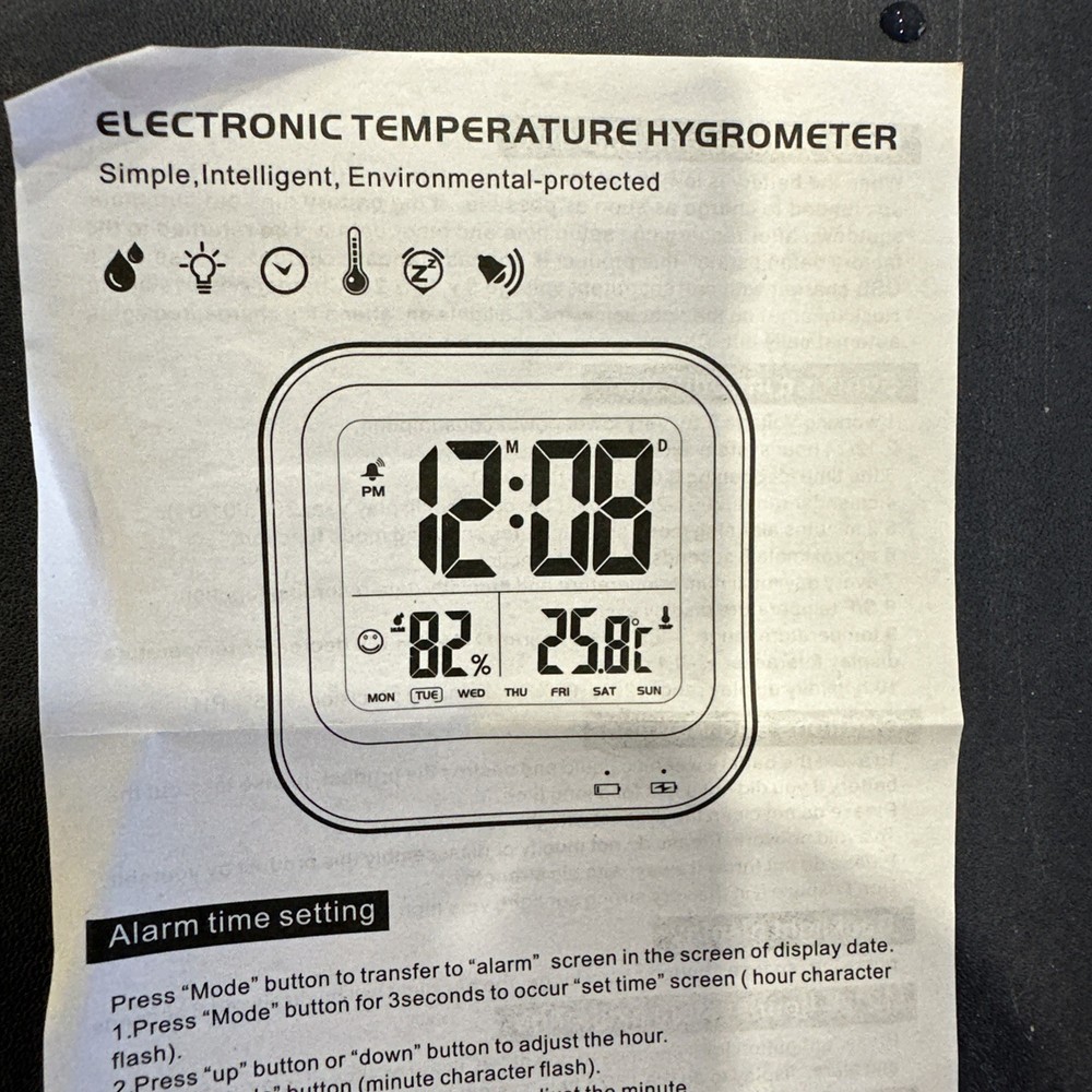 Smart Clock Digital Thermometer Hygrometer Temperature Humidity White {87}