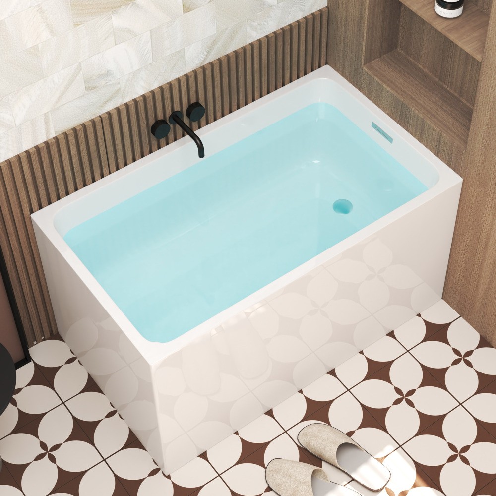 47" Acrylic Freestanding Soaking Bathtub Gloss White Rectangular Modern