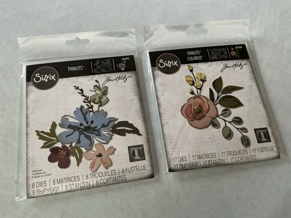 Sizzix Tim Holtz Thinlits Metal Cutting Dies #665208 & #665210 New Flowers