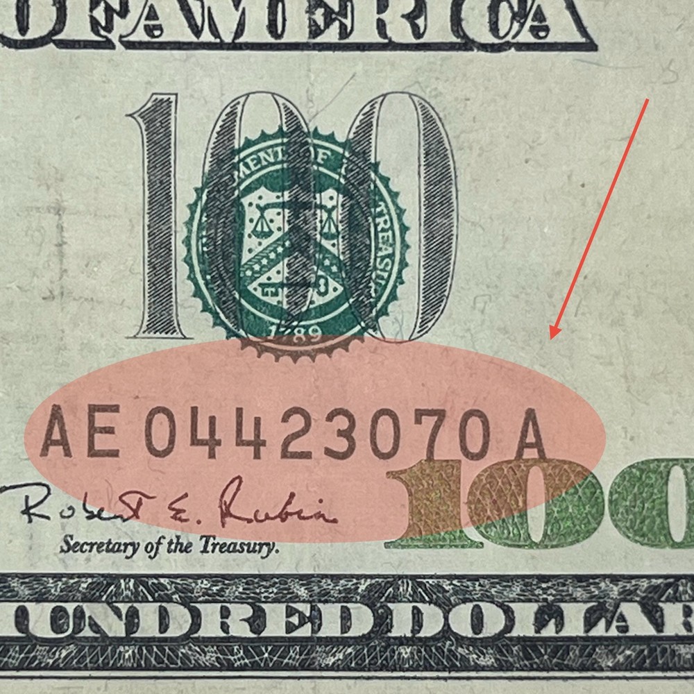 Rare Misaligned Serial Number Printing Error $100 Bill 1996 One Hundred