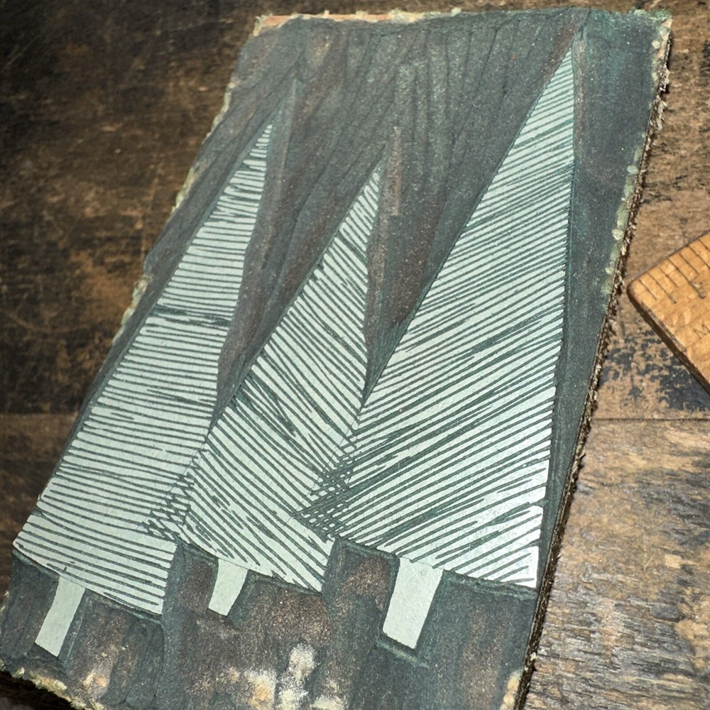 Printing Block “ 3 Evergreen Trees “ Handcarved