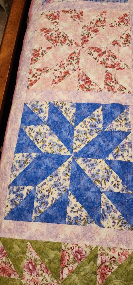 Handmade Patchwork Quilt – Judy's Blooms Fabric – Professionally Longarm