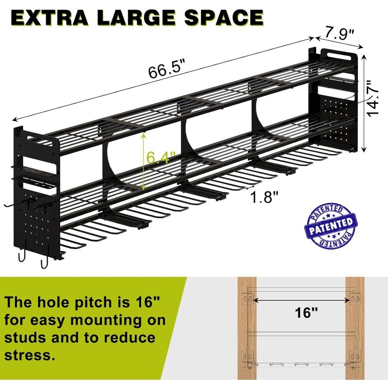 Tool Organizer Wall Mount, 16 Slots, 3-Tier Drill & Cordless Tool Storage Holder