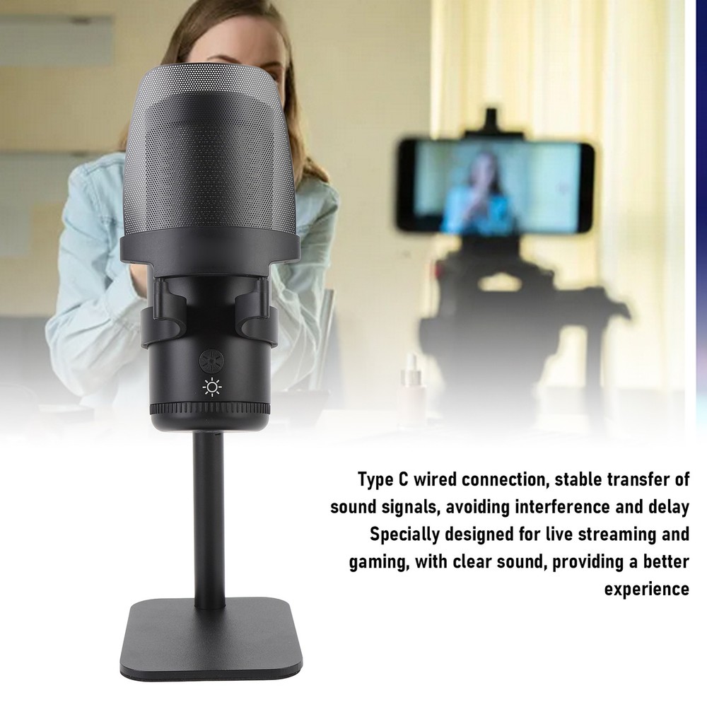 USB Microphone Type C Wired Plug And Play Computer Condenser Mic For Gaming Live