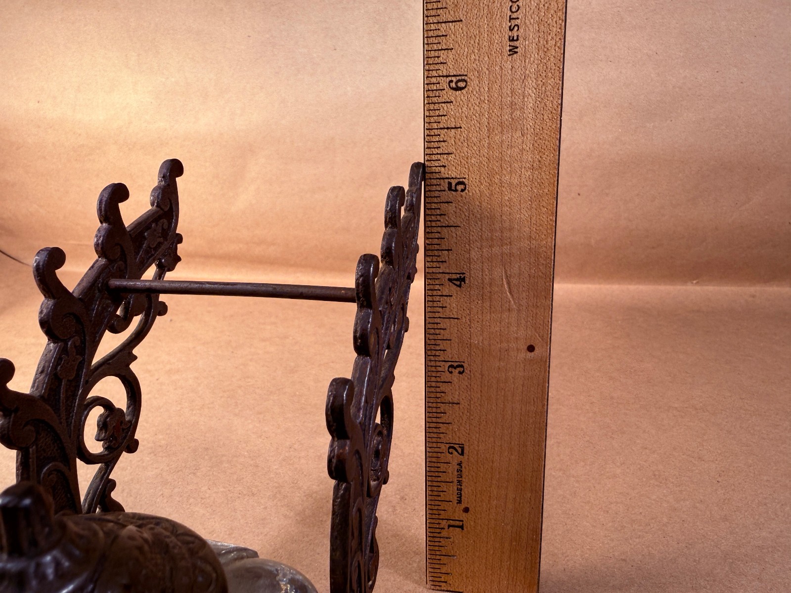 Antique Victorian Cast Iron Inkwell and Pen Holder with Glass Inkwell