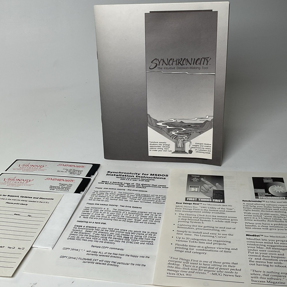 Visionary Software Synchronicity MS DOS Version IBM Compatibles 5.25” Disk