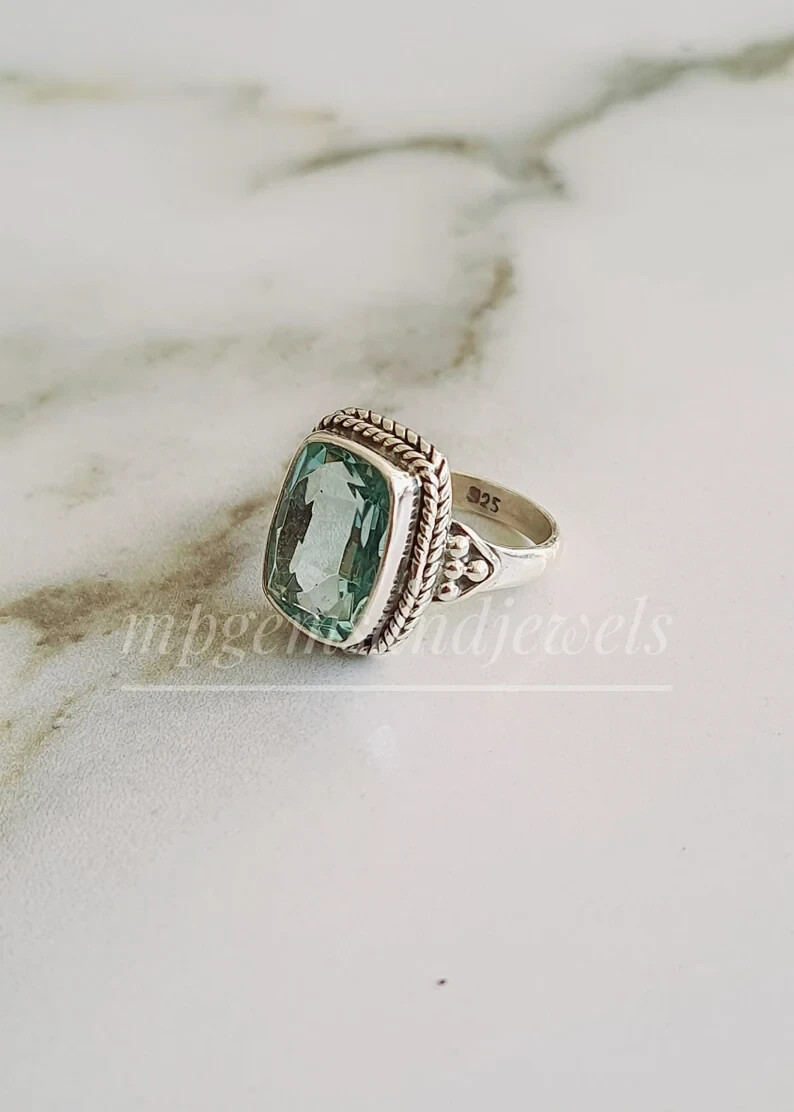 Aquamarine Ring 925 Sterling Silver Band& Statement Ring Handmade Ring All Size