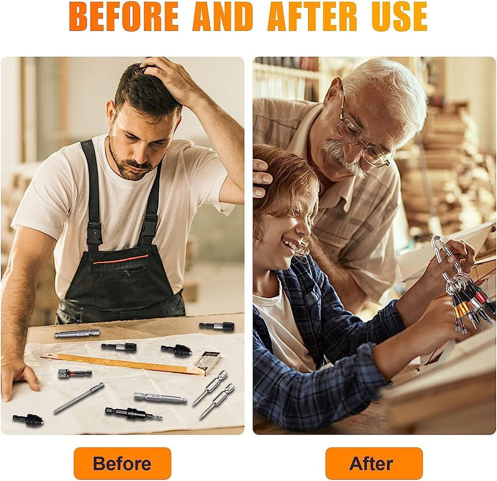 14PCS 1/4" Hex Shank Quick Release Keychain Screwdriver Drill Bit Holder Bit Set