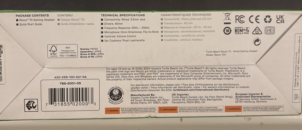 Turtle Beach Recon 70 Wired Multiplatform Gaming Headset.