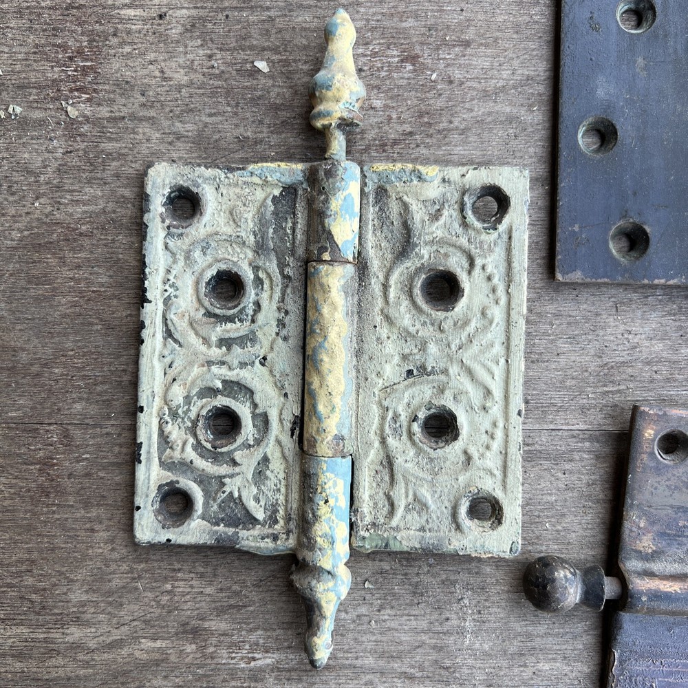 (3) Antique Victorian 4x4 Solid Brass Ball Top steeple Hinges