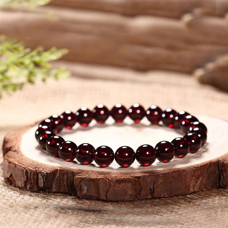 Natural Red Garnet Beads Stretch Bracelet Crystal Healing Jewelry