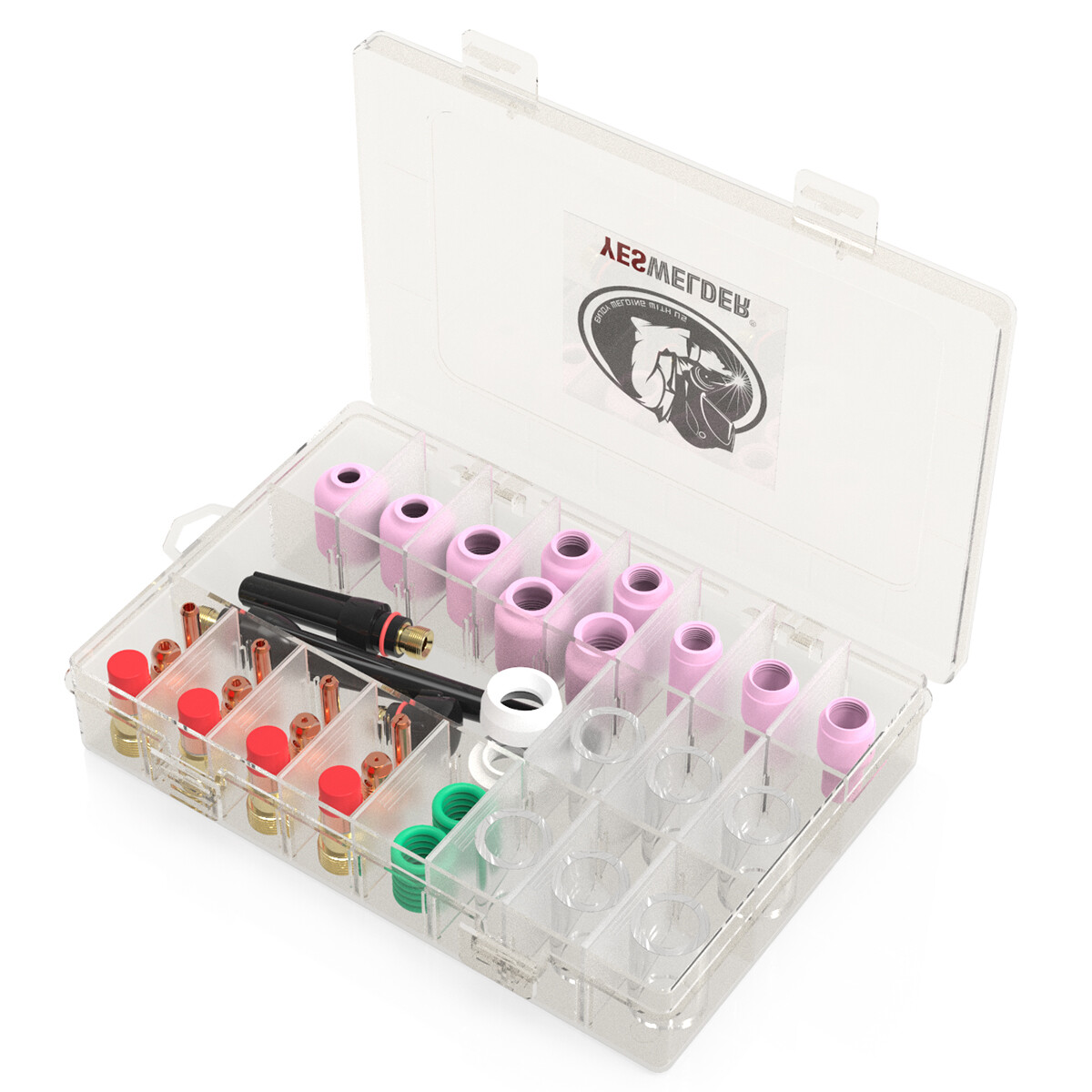 45pcs TIG Welding Torch Stubby Gas Lens Pyrex Glass Cup Kit For WP-17/18/26