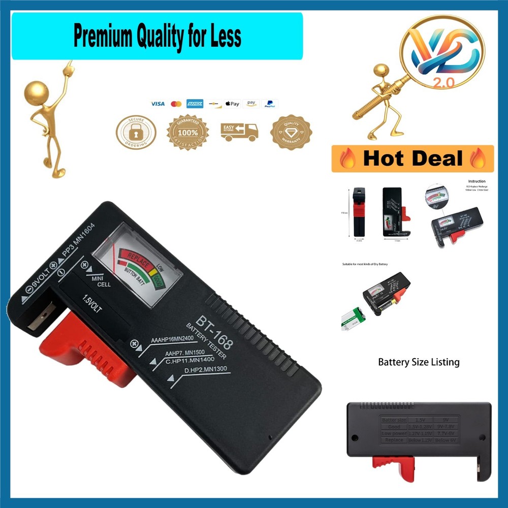 Battery Tester Universal Small Battery Checker for AAA AA C D 9V Button Cell