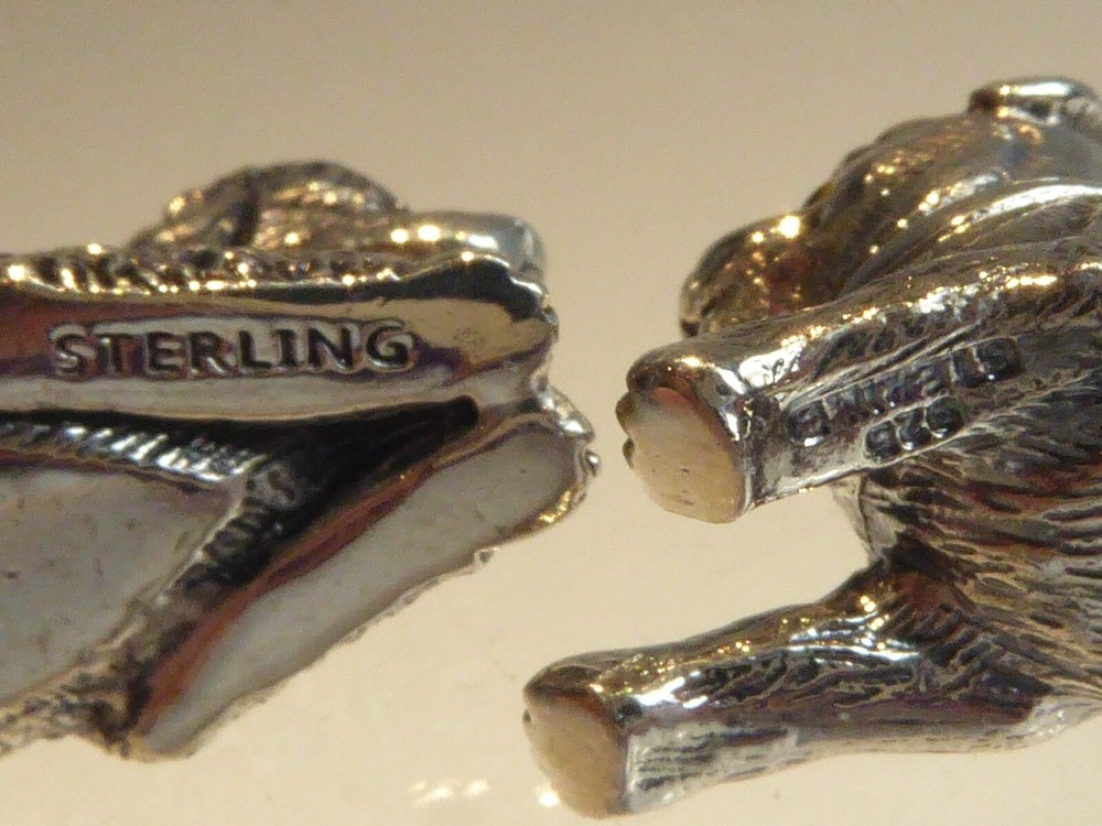 PAIR SOLID SILVER MINIATURE DOGS