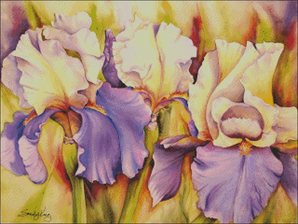 Irises 4 - DIY Chart Counted Cross Stitch Patterns Needlework 14 ct DMC Color