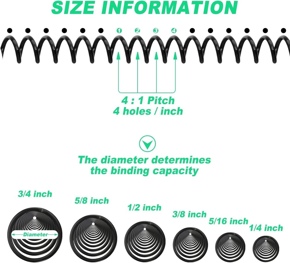 120 Pack Plastic Spiral Binding Coils Binding kit Spirals Multi Size Spiral B...