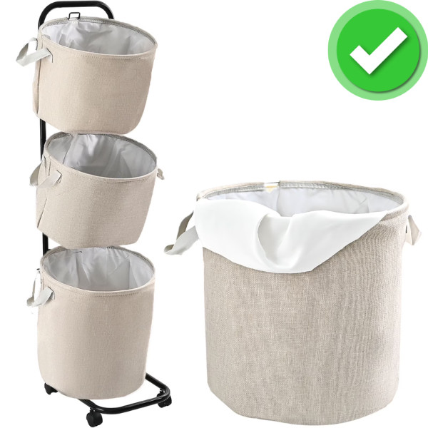 3-tier laundry basket, mobile laundry rack with wheels.