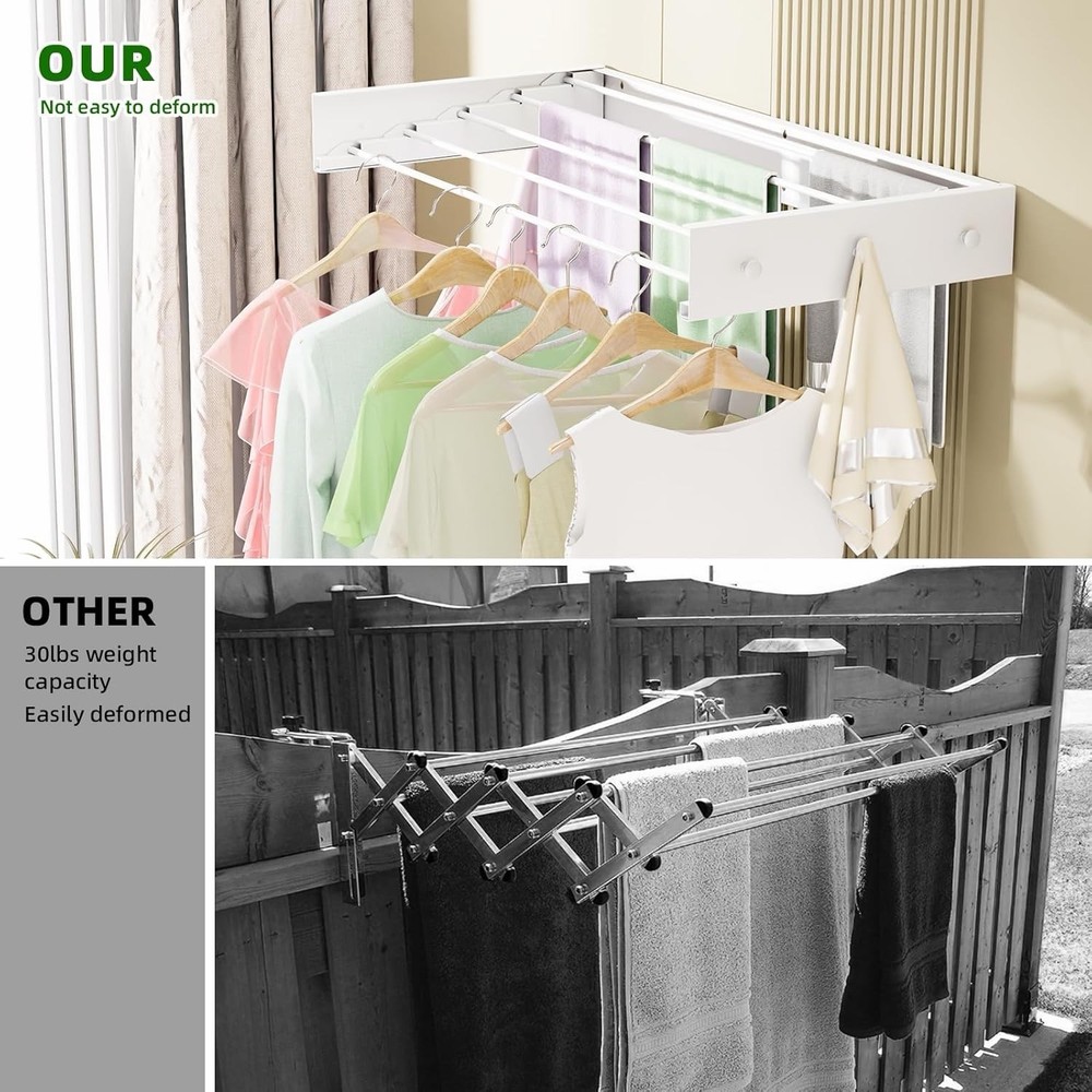 Wall Mounted Drying Rack for Laundry 31.5'', Folding Clothes Drying Rack