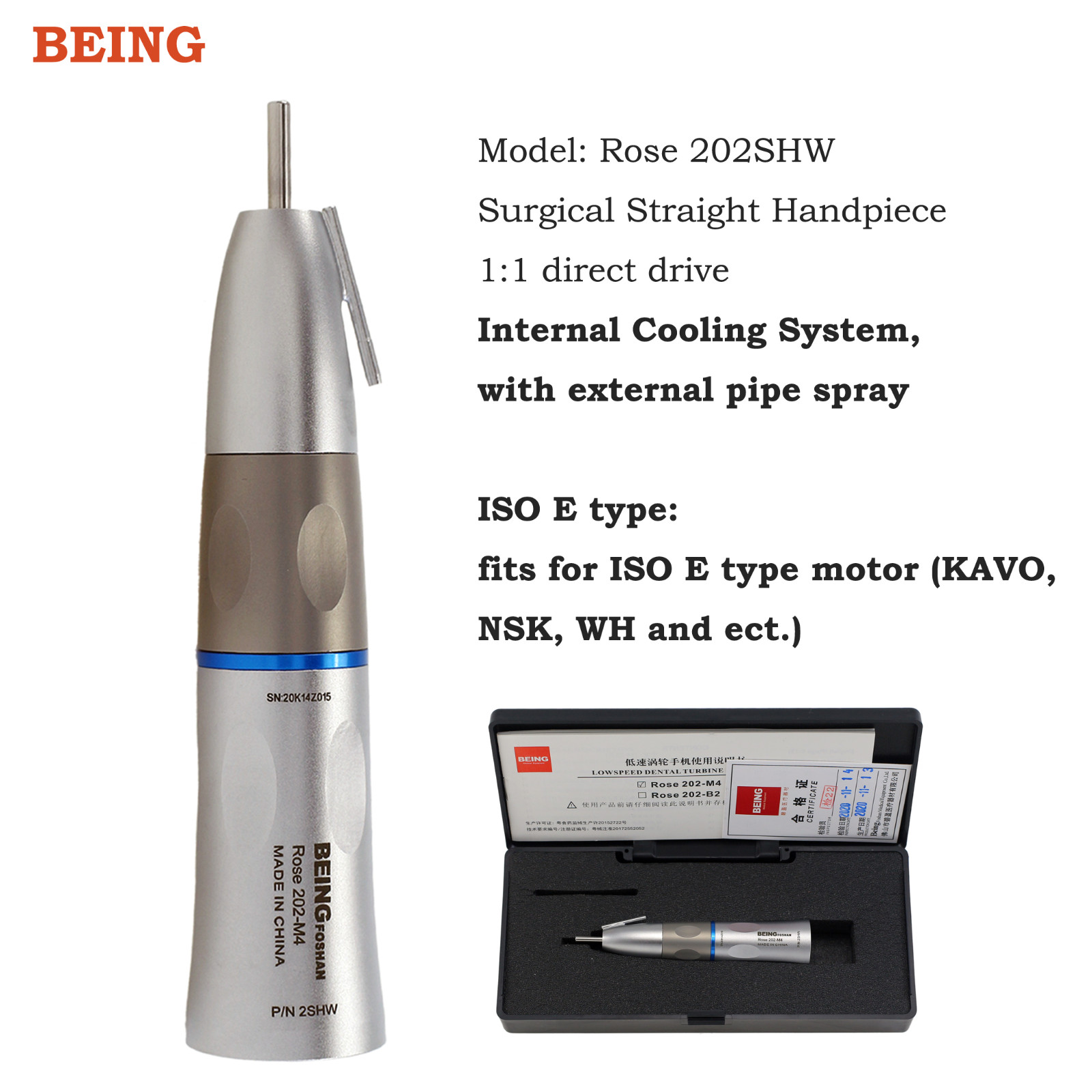 COXO Dental Surgical Handpiece Straight Cone Nose LED External Water Low Speed