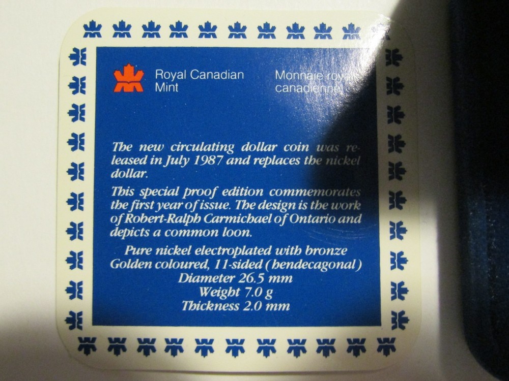 Canada 1987 Proof Dollar with COA in original box