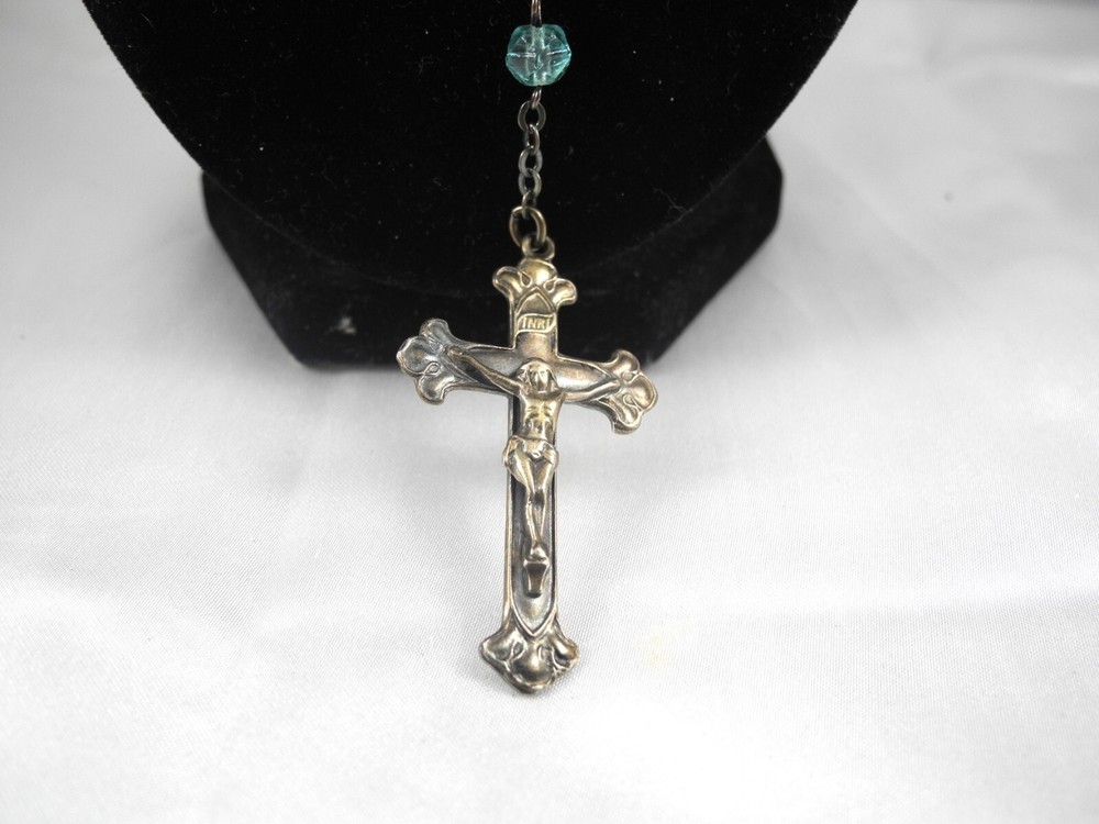 Vintage Sterling Blue Crystal Rosary Beads