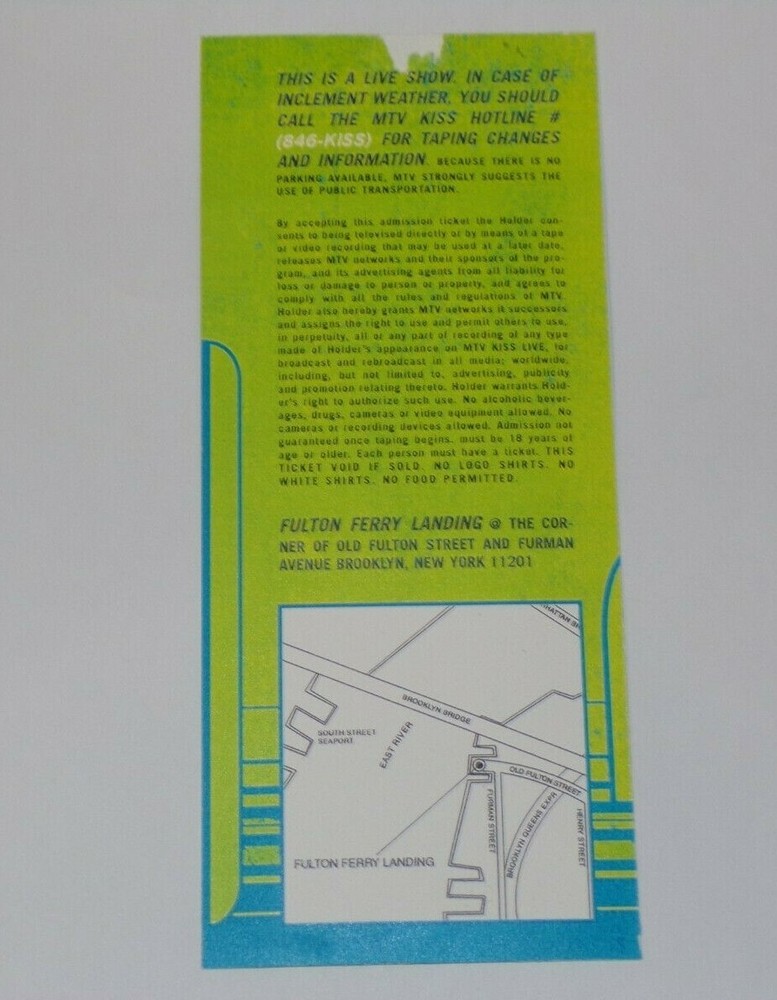 KISS Band Full Ticket Stub MTV VMA Brooklyn NY Concert 1996 Reunion Alive Tour