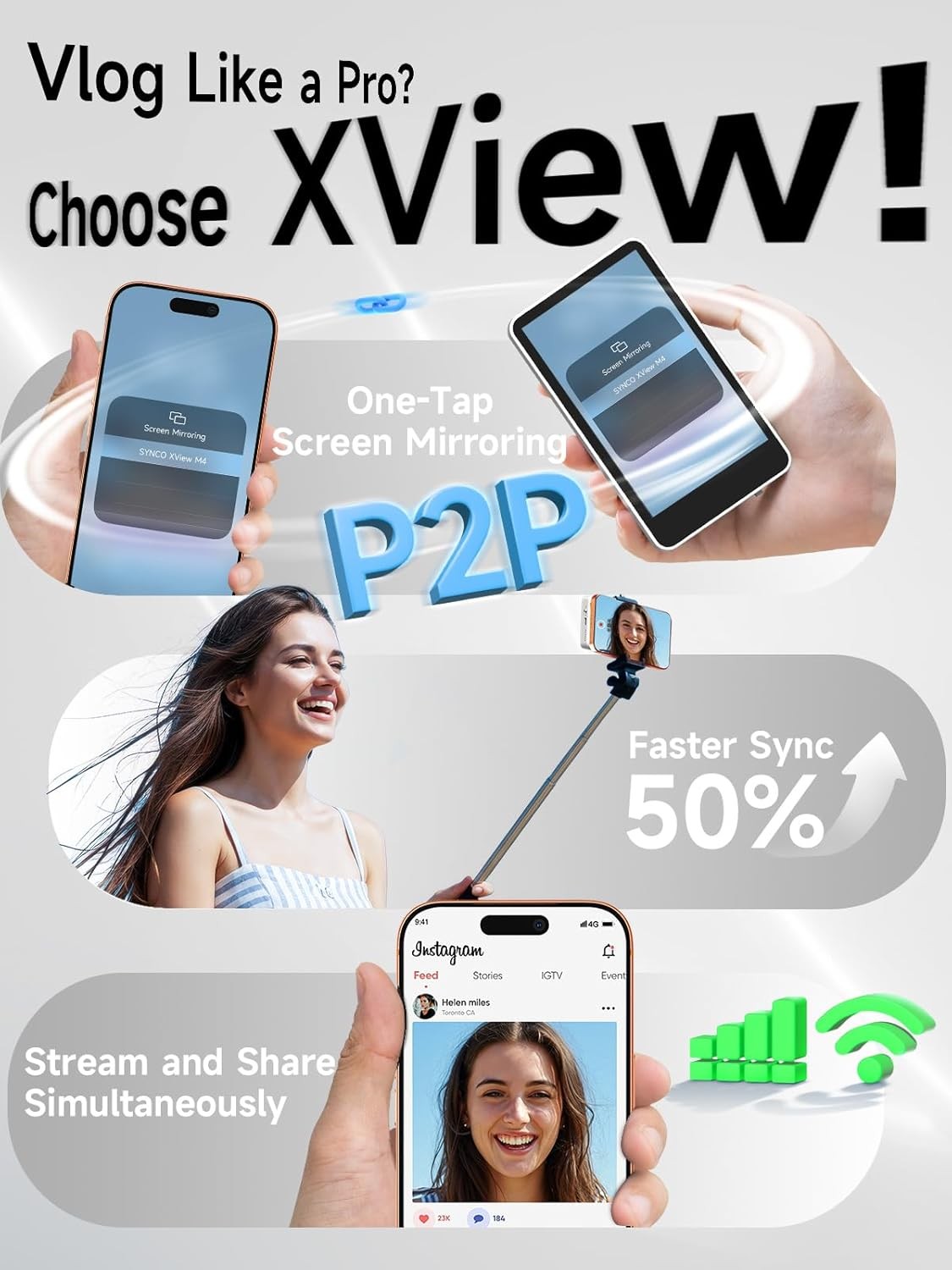 SYNCO XView Selfie Monitor Screen Wireless 4K/1080p Magnetic Vlog Phone Monitor