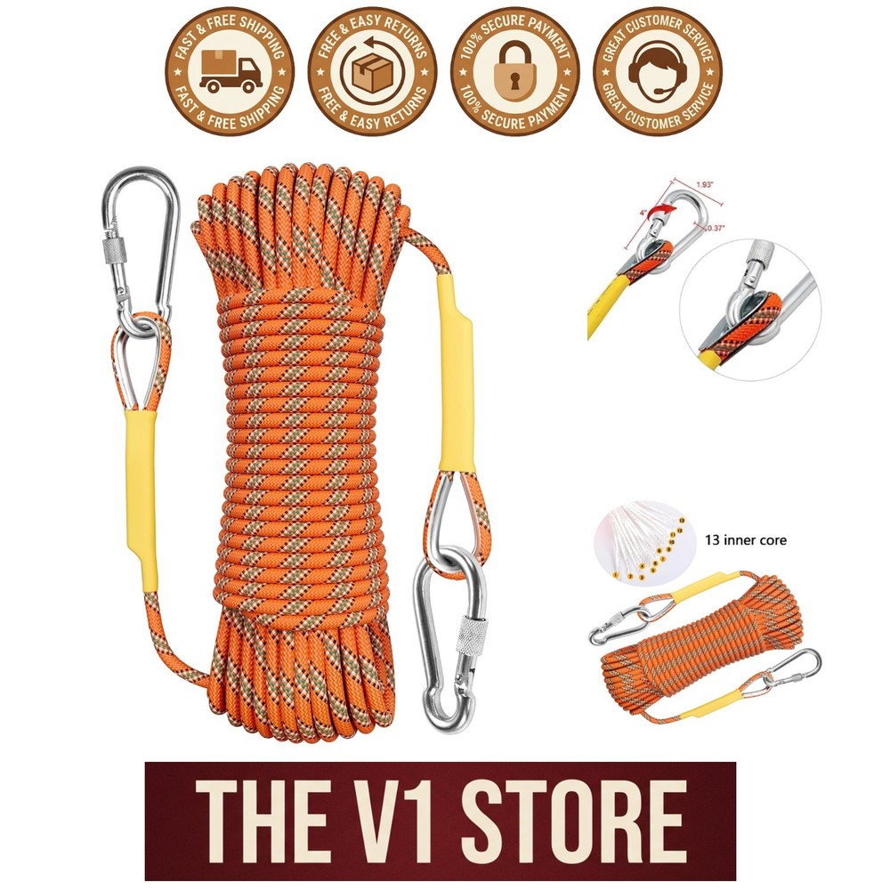 Outdoor Climbing Rope 32ft - 3300lbs Static Polyester, Versatile Safety