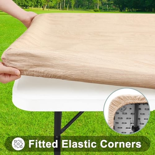 Rectangle Table Cloth Cover, Waterproof Elastic 72" x 30" (Rectangular) Beige