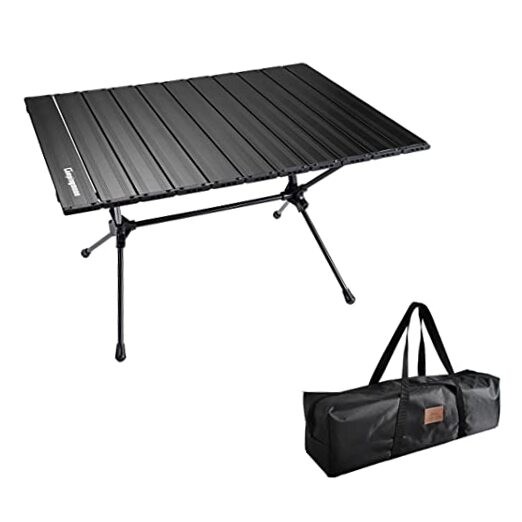 CAMPINGMOON Roll UP Camping Table Lightweight Foldable Aluminum with Black