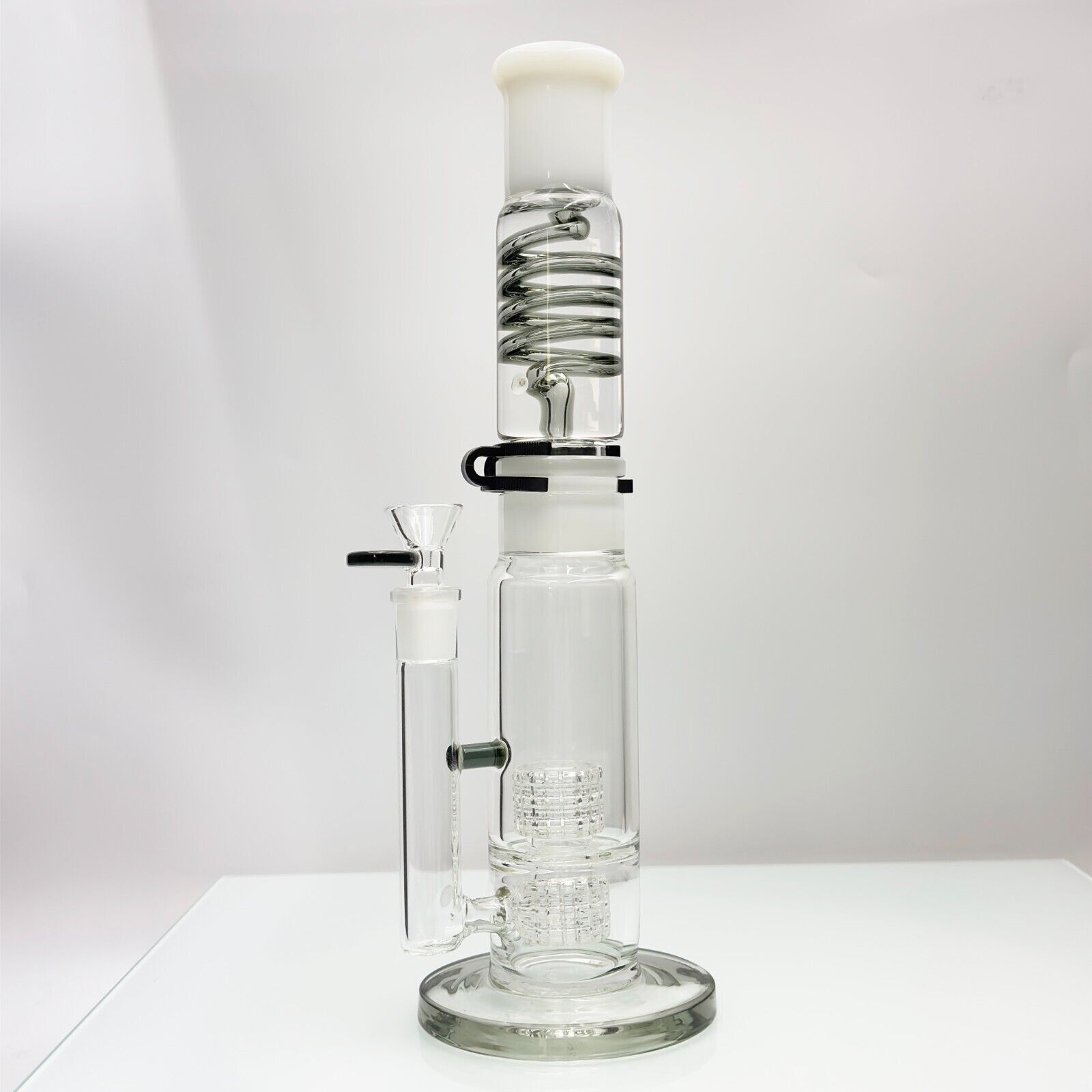 14Inch Freezable Glycerin Glass Bong Perc Waterpipe With Bowl 14MM Smoky Gray