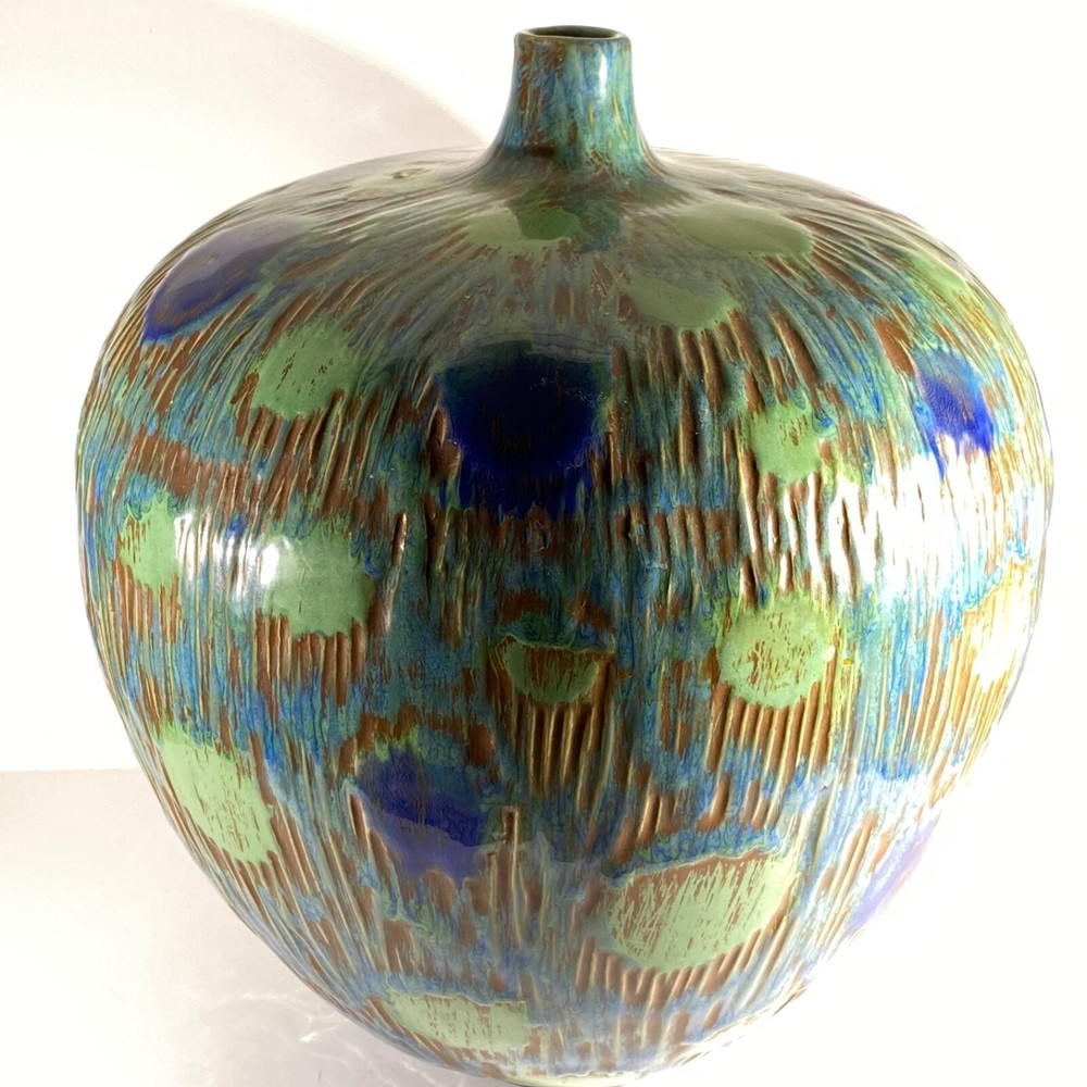 Vintage Ceramic Peacock Statement Vase 12"