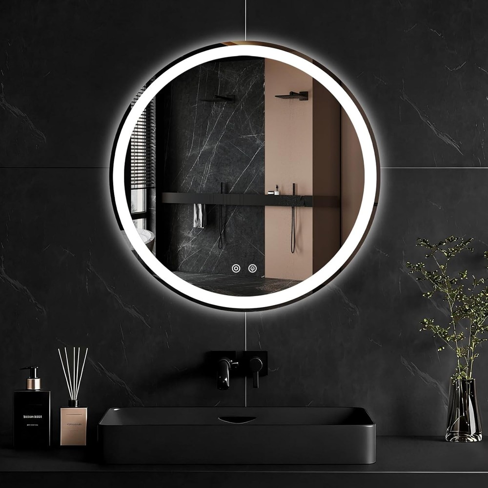 Round LED Bathroom Vanity Mirror,Anti-Fog,Dimmable,3-Color Light,Memory Function