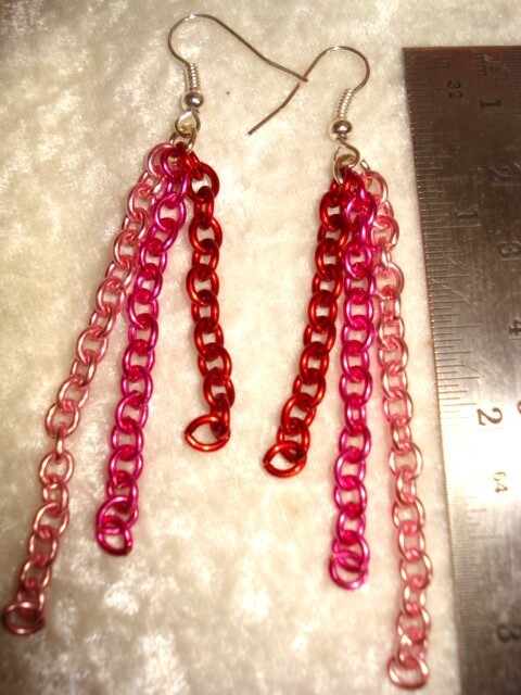 Handcrafted Artisan Dangle Earrings multi-colored chain links Steampunk