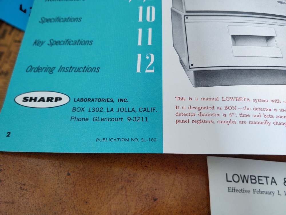 1950s ~ SHARP ~ Low Beta & LowBeta / Matic Radioactivity Counting Systems